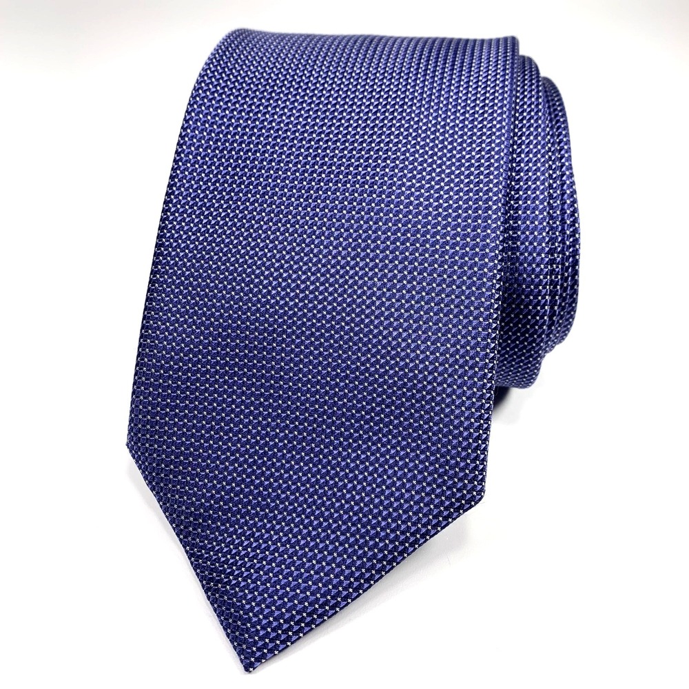 Canali 1934 Luxury Mens Tie Navy w/ White-Blue Micro-Geometric Repp 100% Silk XL